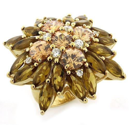 LOAS1121 - Gold 925 Sterling Silver Ring with AAA Grade CZ in Multi Color-0