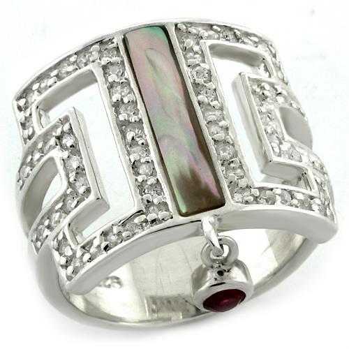 LOAS1122 - Rhodium 925 Sterling Silver Ring with Precious Stone Conch in White AB-0