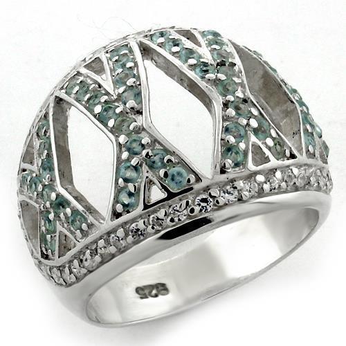 LOAS1136 - High-Polished 925 Sterling Silver Ring with AAA Grade CZ in Sea Blue-0