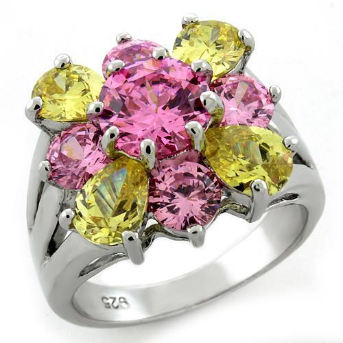 LOAS1138 - Rhodium 925 Sterling Silver Ring with AAA Grade CZ in Multi Color-0