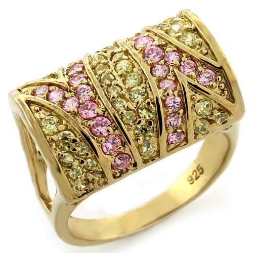 LOAS1139 - Gold 925 Sterling Silver Ring with AAA Grade CZ in Multi Color-0