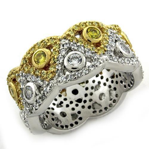 LOAS1151 - Gold+Rhodium 925 Sterling Silver Ring with AAA Grade CZ in Multi Color-0