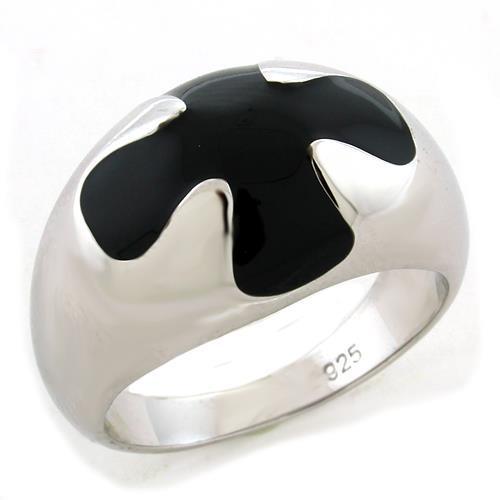 LOAS1169 - Rhodium 925 Sterling Silver Ring with Epoxy in Jet-0