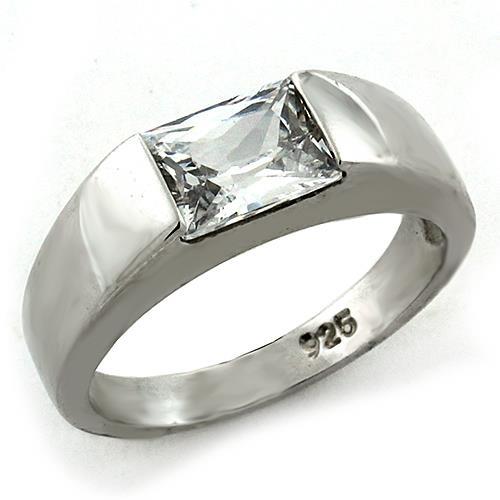 LOAS1179 - Rhodium 925 Sterling Silver Ring with AAA Grade CZ in Clear-0