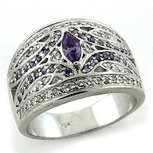 LOAS1186 - Rhodium 925 Sterling Silver Ring with AAA Grade CZ in Amethyst-0