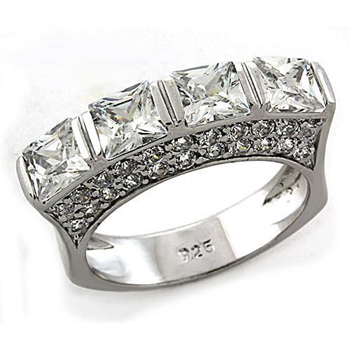 LOAS1188 - Rhodium 925 Sterling Silver Ring with AAA Grade CZ in Clear-0