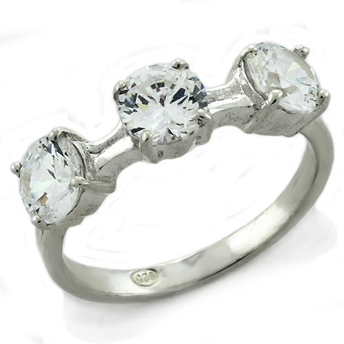 LOAS1189 - High-Polished 925 Sterling Silver Ring with AAA Grade CZ in Clear-0