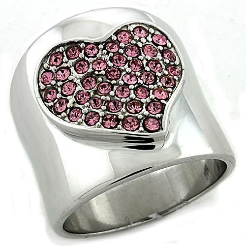 LOAS1196 - Rhodium 925 Sterling Silver Ring with Top Grade Crystal in Rose-0