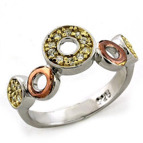 LOAS1204 - Gold+Rhodium 925 Sterling Silver Ring with AAA Grade CZ in Clear-0