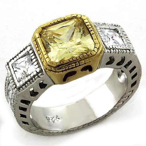 LOAS1209 - Gold+Rhodium 925 Sterling Silver Ring with AAA Grade CZ in Citrine-0