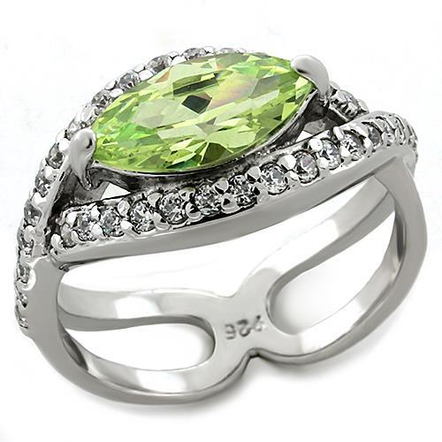 LOAS1225 - Rhodium 925 Sterling Silver Ring with AAA Grade CZ in Apple Green color-0