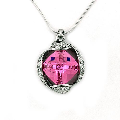 LOAS1318 - Rhodium 925 Sterling Silver Chain Pendant with AAA Grade CZ in Rose-0