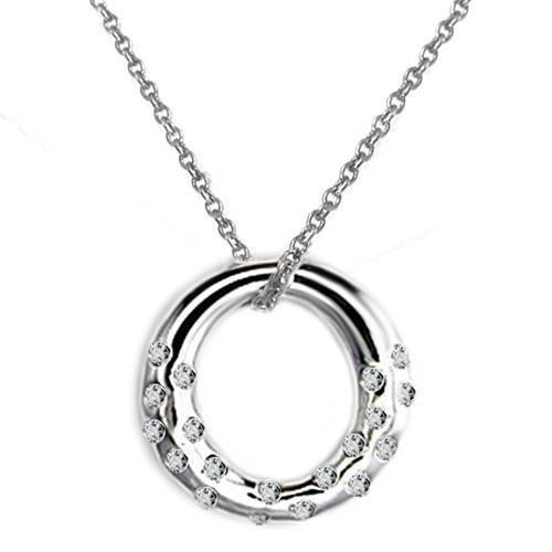 LOAS1319 - High polished (no plating) 925 Sterling Silver Chain Pendant with AAA Grade CZ in Clear-0