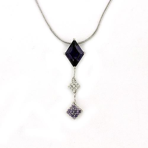 LOAS1322 - Rhodium 925 Sterling Silver Chain Pendant with AAA Grade CZ in Amethyst-0