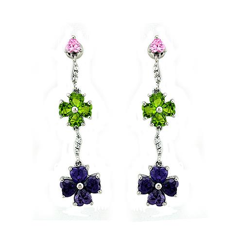 LOAS1327 - Rhodium 925 Sterling Silver Earrings with AAA Grade CZ in Multi Color-0