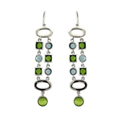 LOAS1334 - Rhodium 925 Sterling Silver Earrings with AAA Grade CZ in Peridot-0