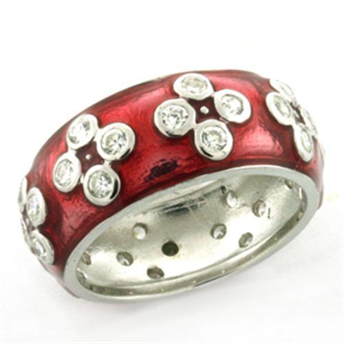 LOAS728 - Rhodium 925 Sterling Silver Ring with Epoxy in Rose-0