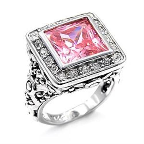 LOAS758 - Rhodium 925 Sterling Silver Ring with AAA Grade CZ in Rose-0
