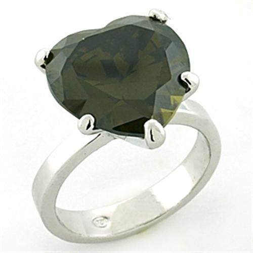LOAS766 - Rhodium 925 Sterling Silver Ring with AAA Grade CZ in Olivine color-0