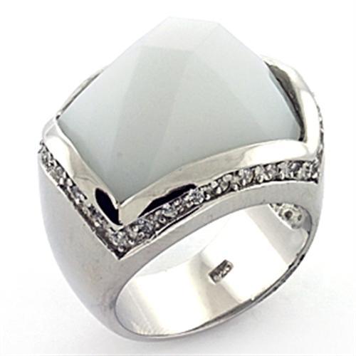 LOAS770 - Rhodium 925 Sterling Silver Ring with Synthetic Synthetic Glass in White-0