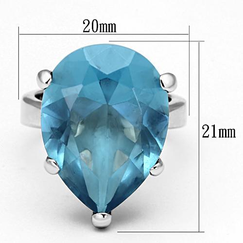 LOAS864 - Rhodium 925 Sterling Silver Ring with Synthetic Synthetic Glass in Sea Blue-1