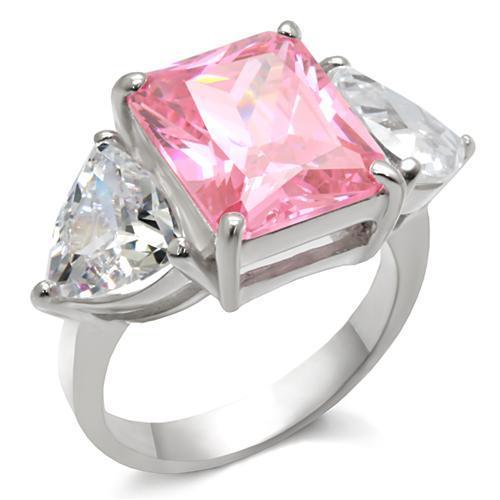 LOAS869 - High-Polished 925 Sterling Silver Ring with AAA Grade CZ in Rose-0