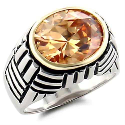 LOAS872 - Reverse Two-Tone 925 Sterling Silver Ring with AAA Grade CZ in Champagne-0
