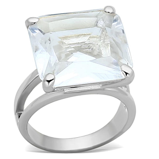 LOAS949 - Silver 925 Sterling Silver Ring with Synthetic Synthetic Glass in Clear-0