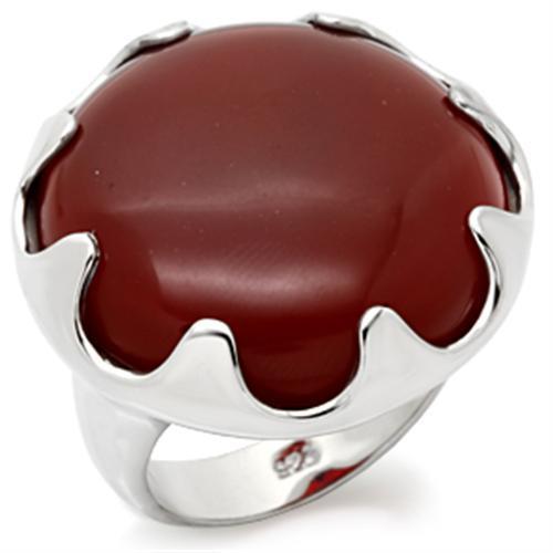 LOS085 - High-Polished 925 Sterling Silver Ring with Semi-Precious Agate in Ruby-0