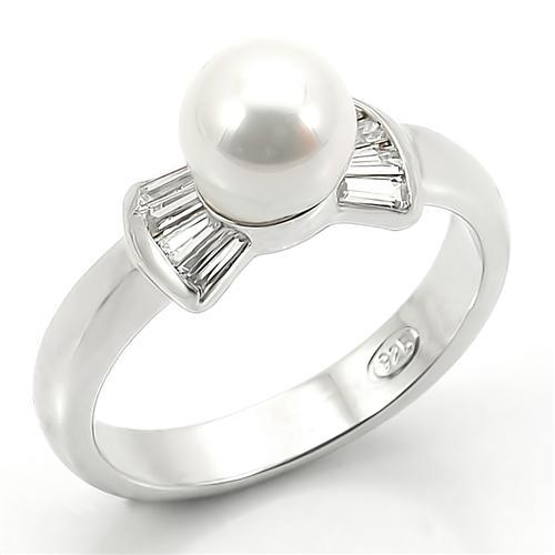 LOS099 - Rhodium 925 Sterling Silver Ring with Synthetic Pearl in White-0