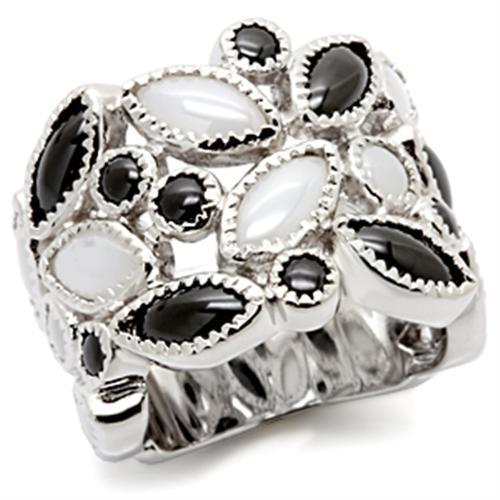 LOS113 - Rhodium 925 Sterling Silver Ring with Milky CZ in Multi Color-0