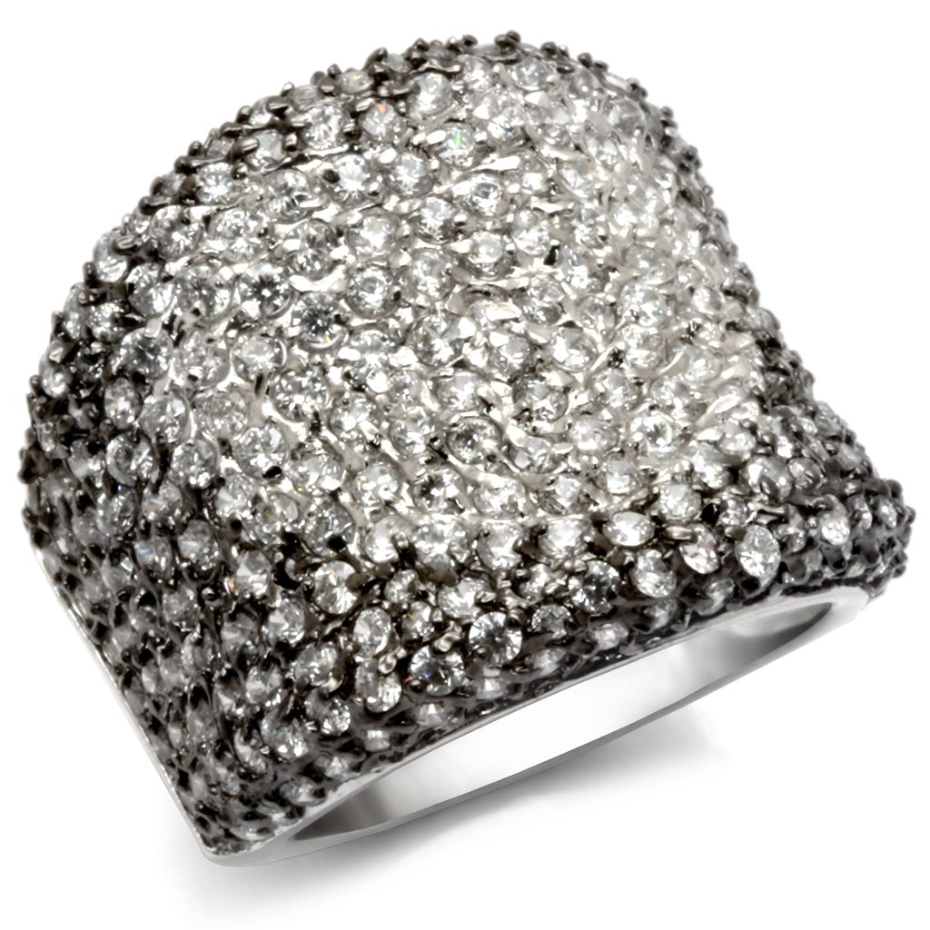 LOS122 - Rhodium + Ruthenium 925 Sterling Silver Ring with AAA Grade CZ in Jet-0