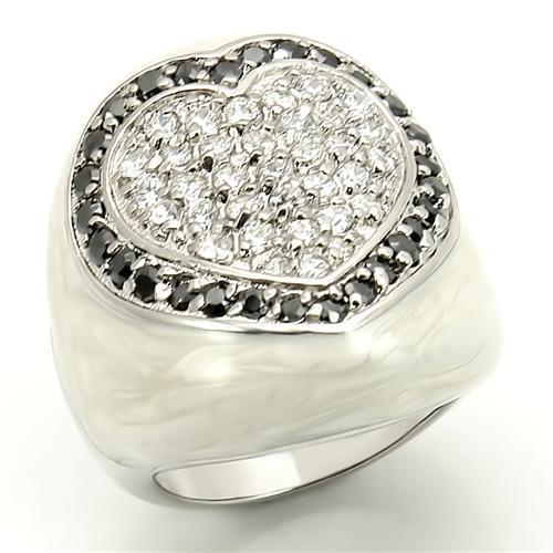 LOS167 - Rhodium 925 Sterling Silver Ring with AAA Grade CZ in Jet-0