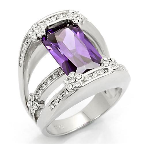 LOS187 - Rhodium 925 Sterling Silver Ring with AAA Grade CZ in Amethyst-0