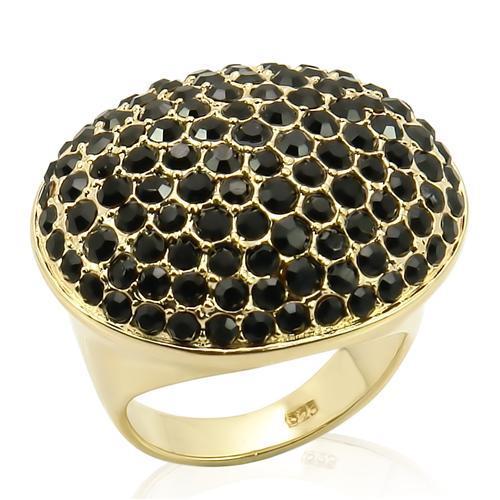 LOS207 - Gold 925 Sterling Silver Ring with Top Grade Crystal in Jet-0