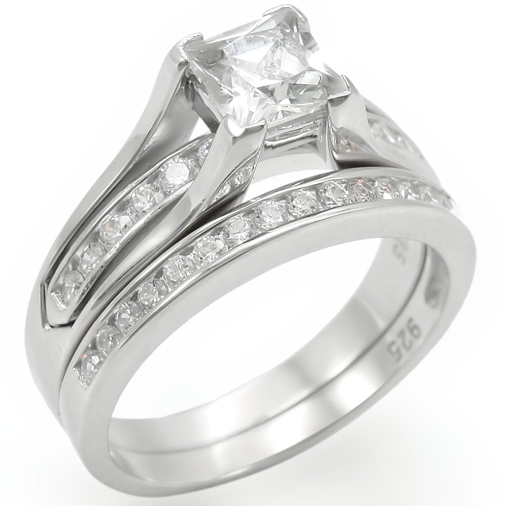 LOS256 - Rhodium 925 Sterling Silver Ring with AAA Grade CZ in Clear-0