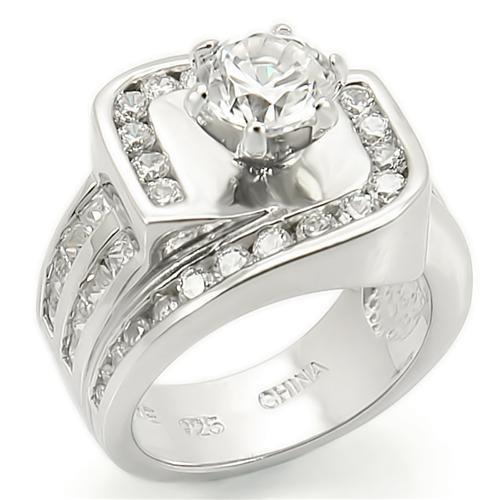LOS265 - Rhodium 925 Sterling Silver Ring with AAA Grade CZ in Clear-0