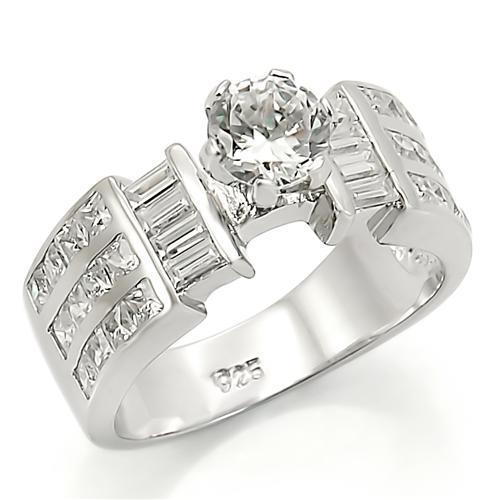 LOS280 - Rhodium 925 Sterling Silver Ring with AAA Grade CZ in Clear-0