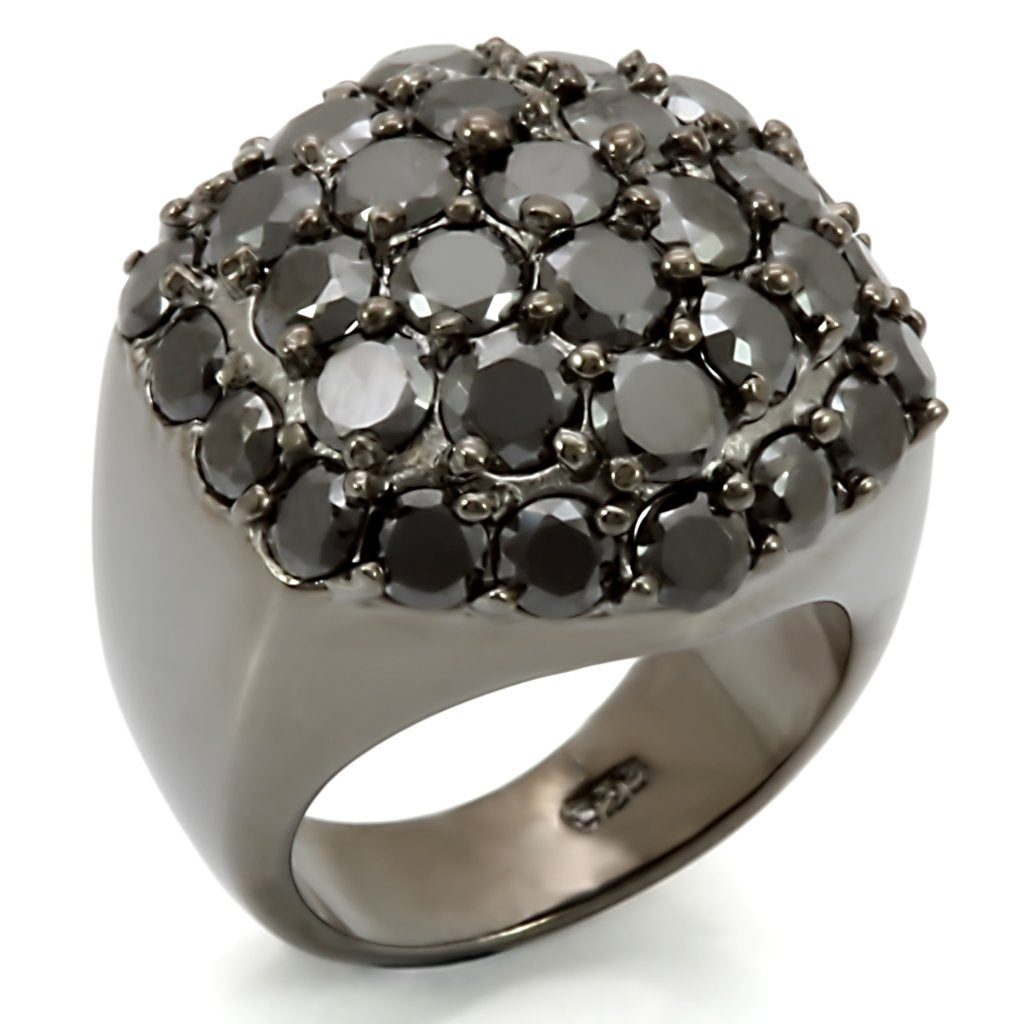 LOS302 - Ruthenium 925 Sterling Silver Ring with AAA Grade CZ in Jet-0