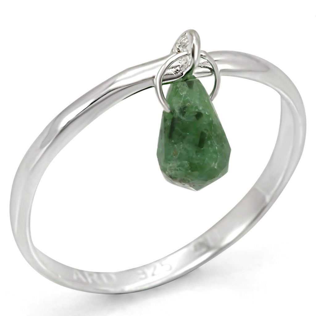 LOS322 - Silver 925 Sterling Silver Ring with Genuine Stone in Emerald-0