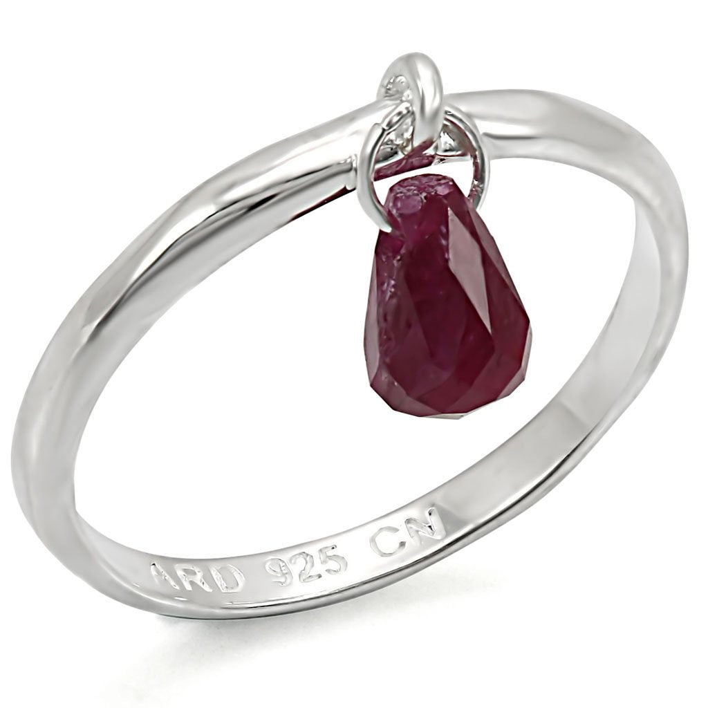 LOS324 - Silver 925 Sterling Silver Ring with Genuine Stone in Ruby-0