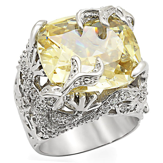 LOS335 - Rhodium 925 Sterling Silver Ring with AAA Grade CZ in Citrine Yellow-0