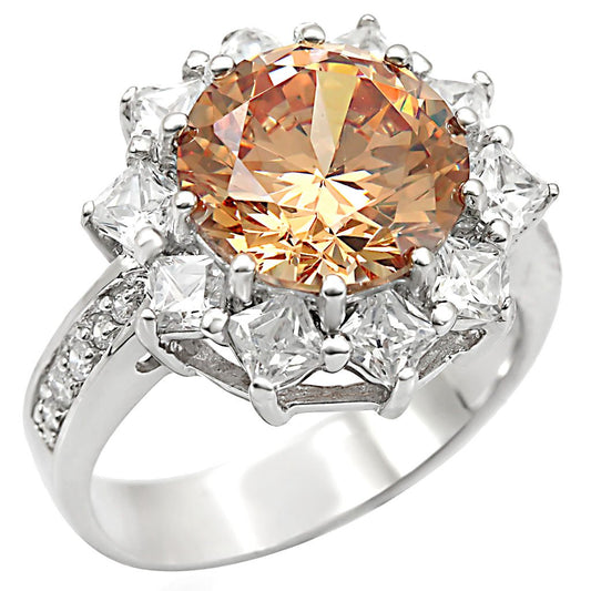 LOS336 - Rhodium 925 Sterling Silver Ring with AAA Grade CZ in Champagne-0