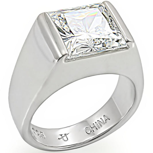 LOS374 - Rhodium 925 Sterling Silver Ring with AAA Grade CZ in Clear-0