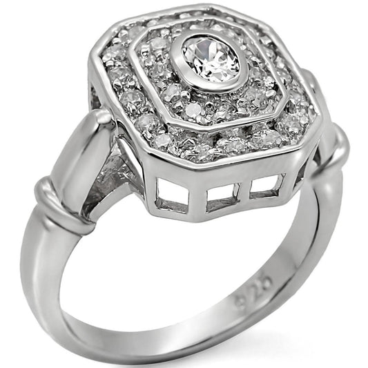 LOS381 - Rhodium 925 Sterling Silver Ring with AAA Grade CZ in Clear-0