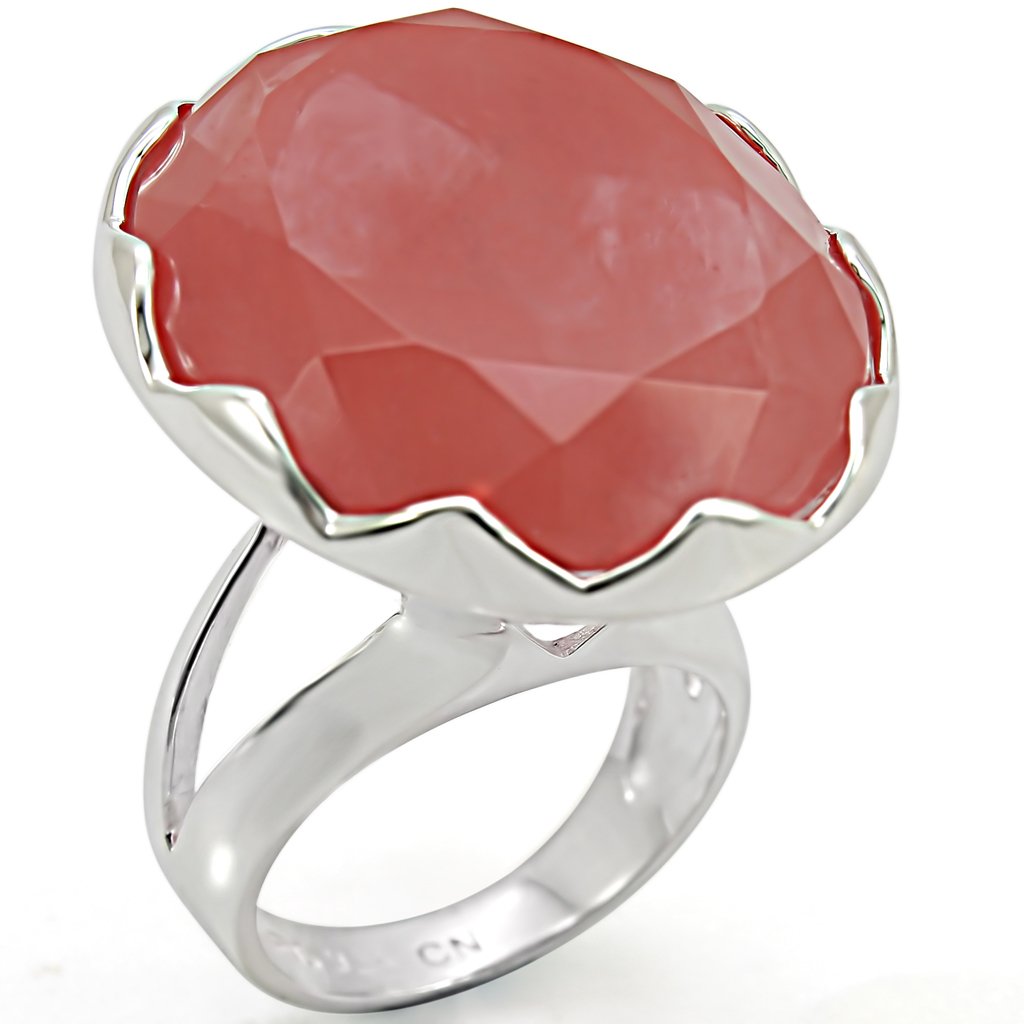 LOS388 - Silver 925 Sterling Silver Ring with Synthetic Synthetic Glass in Light Peach-0