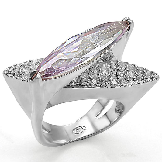 LOS390 - High-Polished 925 Sterling Silver Ring with AAA Grade CZ in Light Amethyst-0