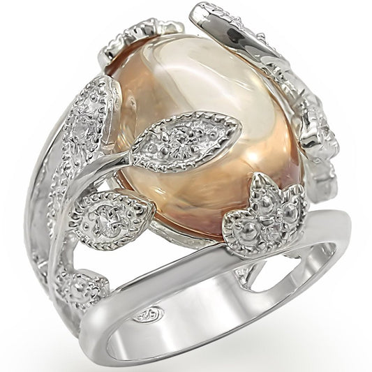 LOS392 - High-Polished 925 Sterling Silver Ring with AAA Grade CZ in Champagne-0
