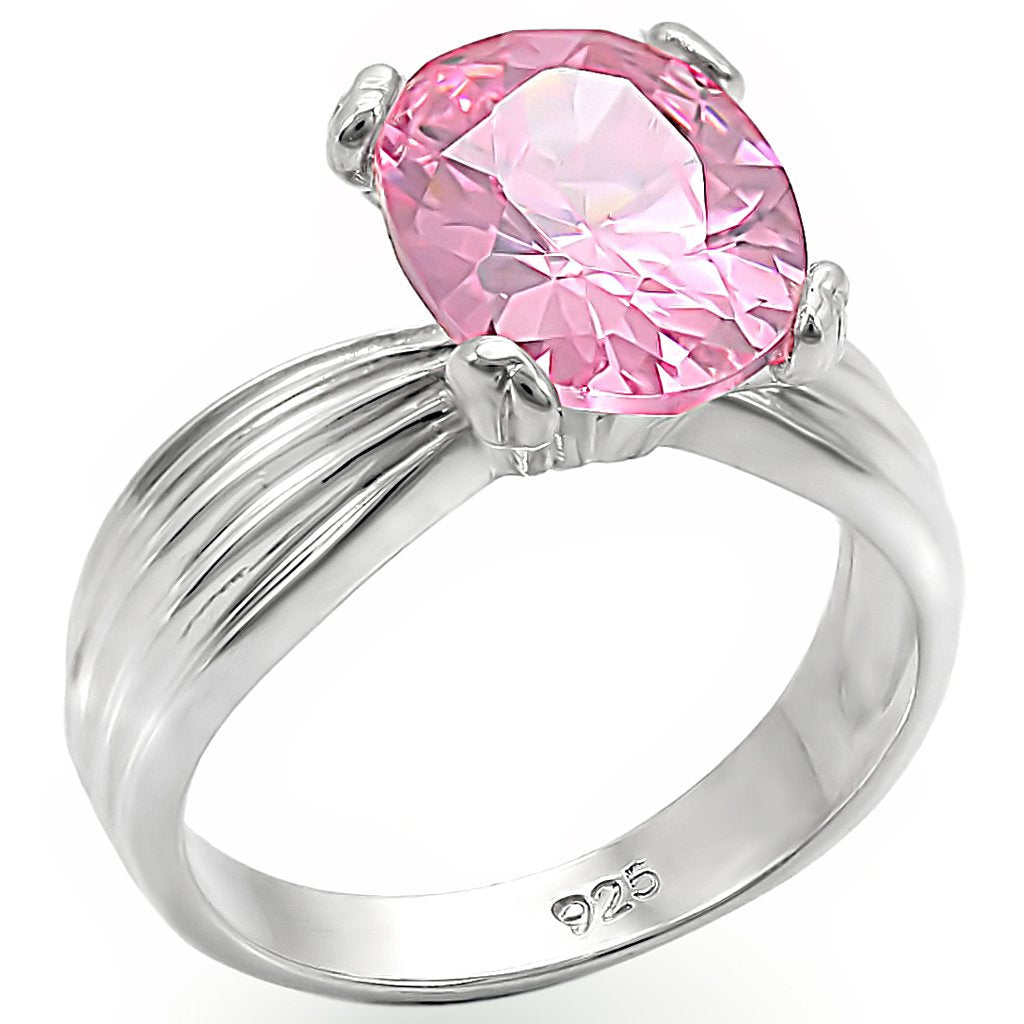 LOS393 - High-Polished 925 Sterling Silver Ring with AAA Grade CZ in Rose-0