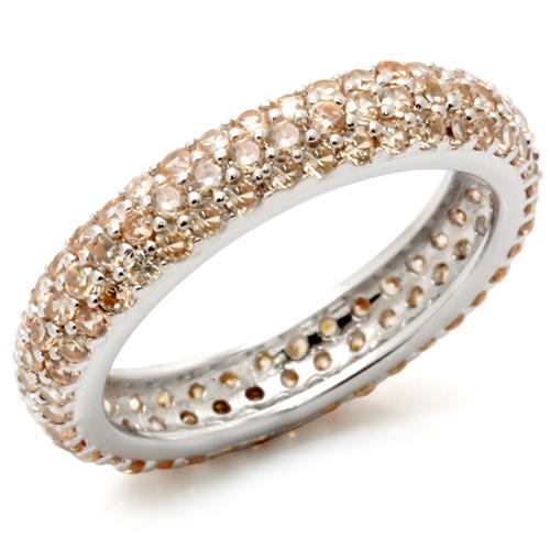 LOS403 - Rhodium 925 Sterling Silver Ring with AAA Grade CZ in Champagne-0